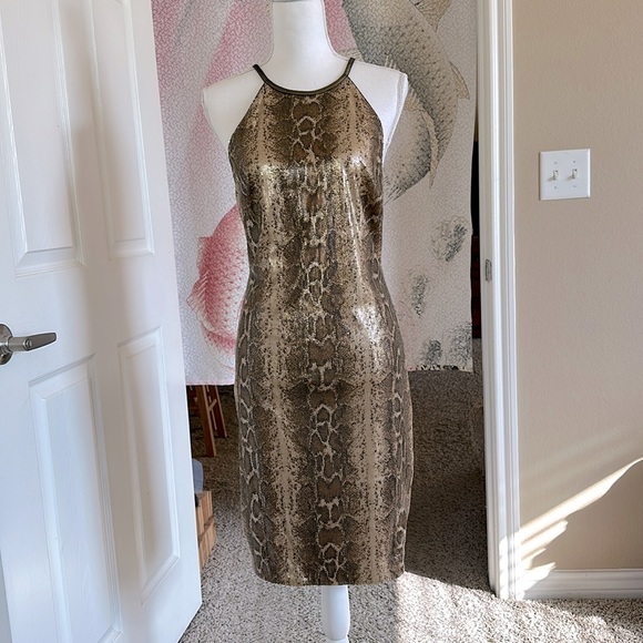 NWOT Cache Snake Print Sequin Halter Dress size 14 - Picture 2 of 4